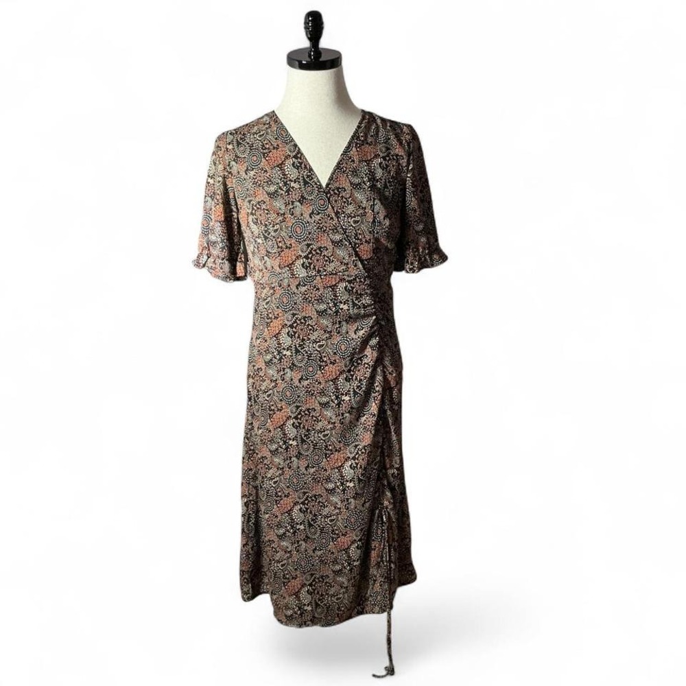 Cedar & Gold Womens S Paisley Floral Wrap Cottagecore Midi Dress Ruched Cutout